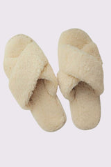 Faux Fur Open Toe Cross Strap Slipper