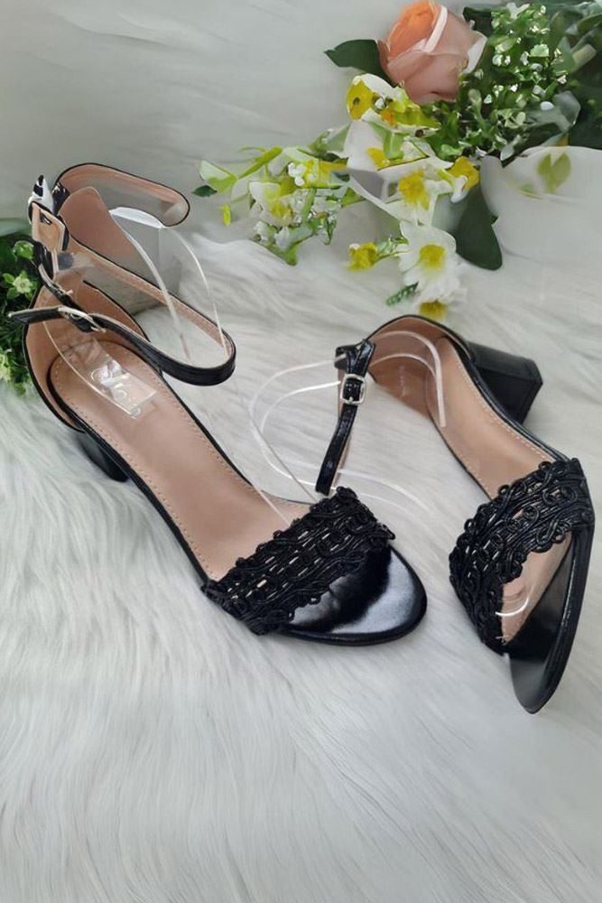 Braided Design Ankle Strap Block Heel Sandal