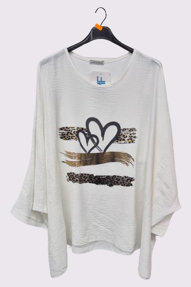 Foil Leopard Heart Print Oversized Top