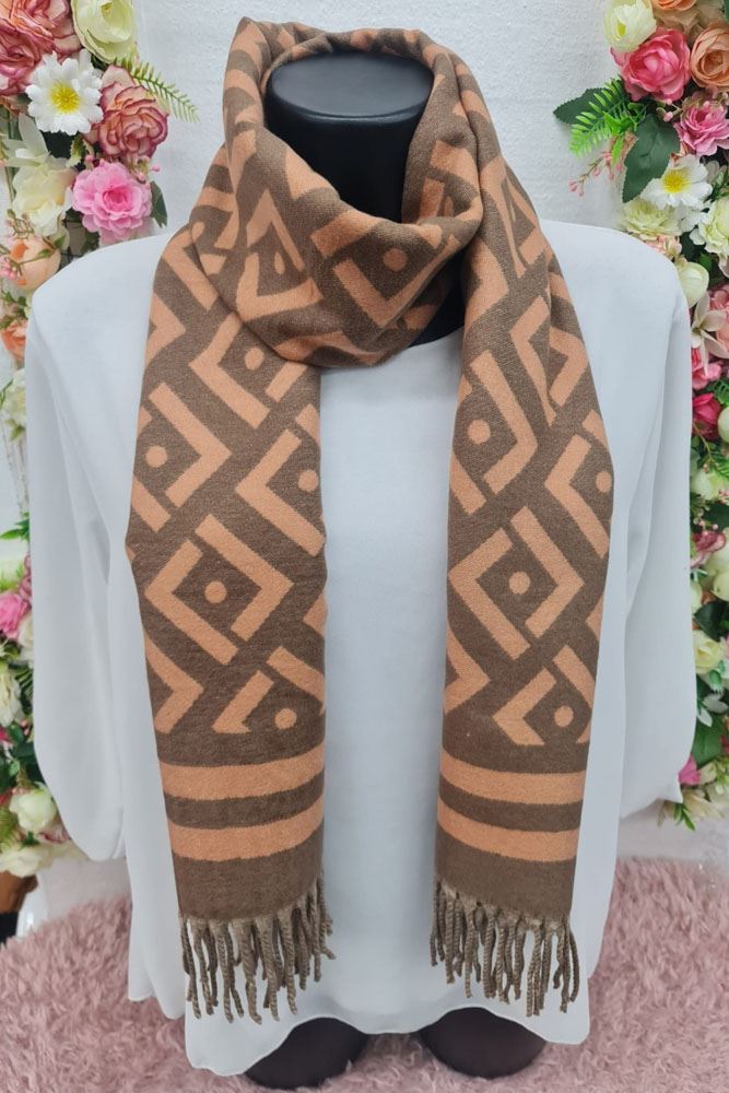 Geometric Print Soft Tassel Scarves