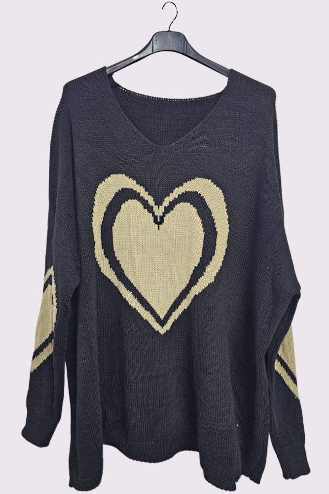 Heart Pattern Knitted Oversized Jumper