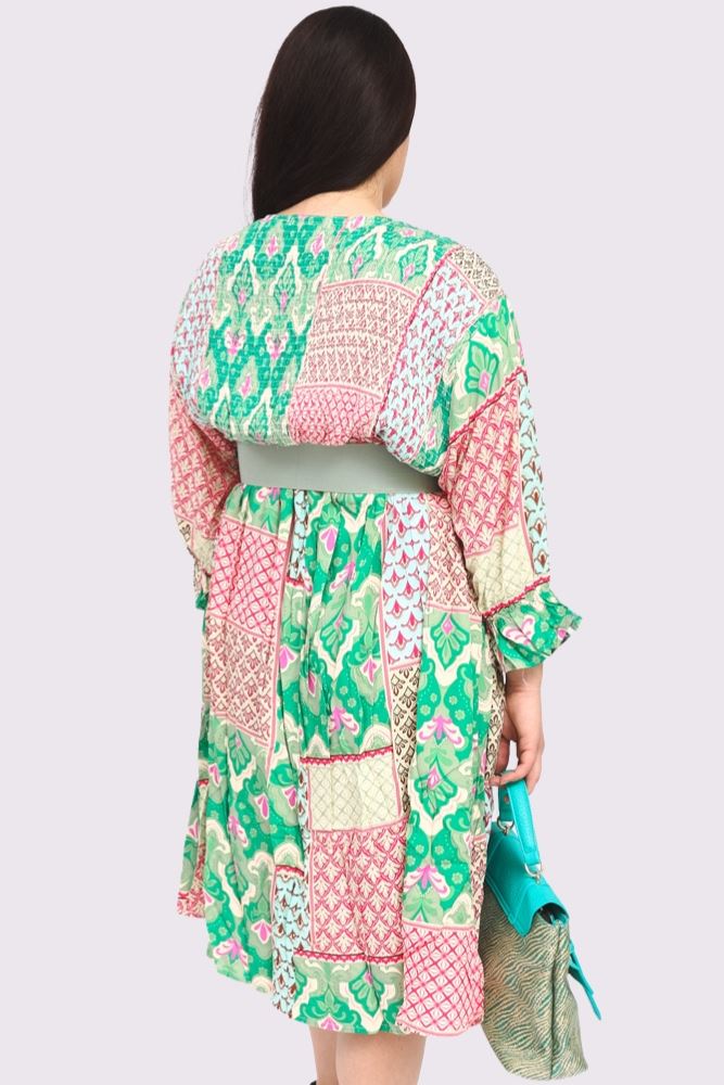 Geometric Print Shirred Dress