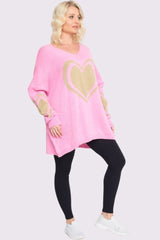 Heart Pattern Knitted Oversized Jumper