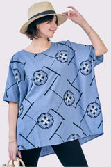 Embroidered Abstract Print Tunic Cotton Top