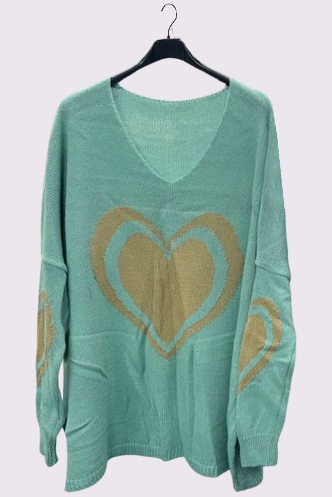 Heart Pattern Knitted Oversized Jumper