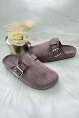 Suede Buckle Closed Toe Slipper