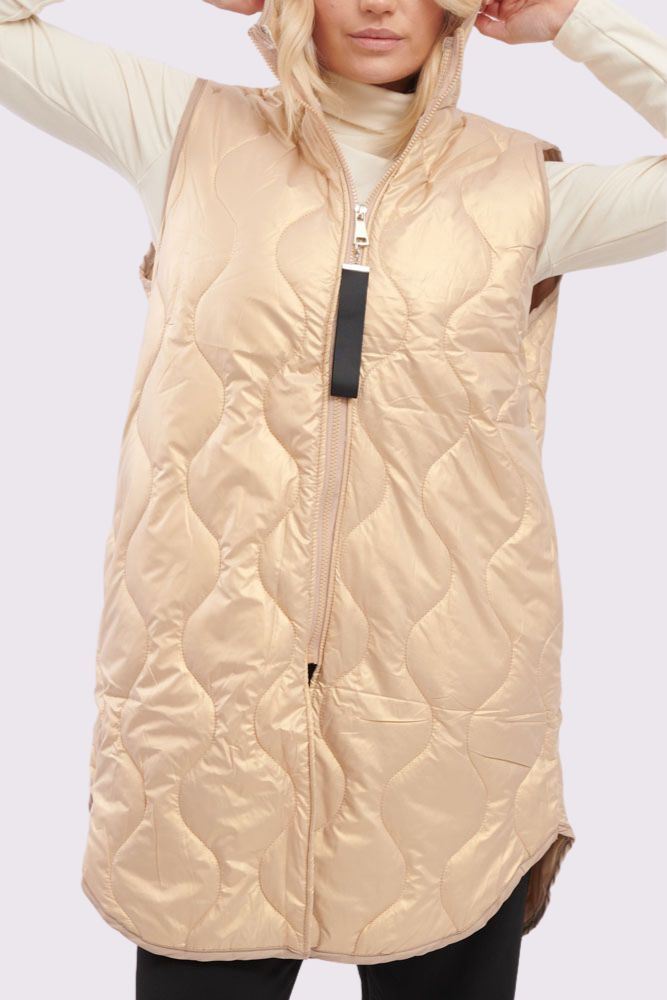 Plain Quilted Zip Up Side Pocket Gilet