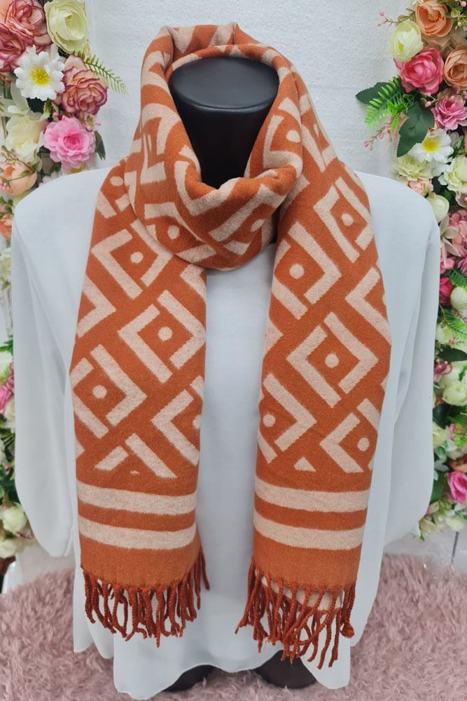 Geometric Print Soft Tassel Scarves