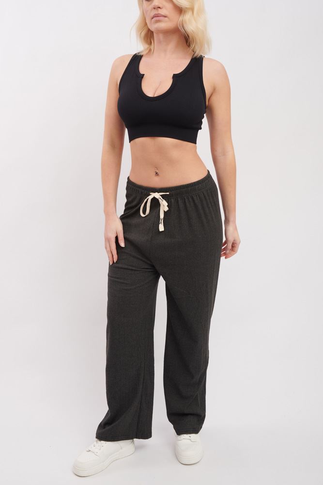 Plain Knit Wide Leg Trousers