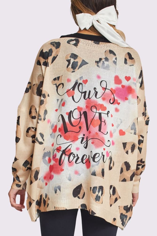 Our Love Is Forever Quote Heart Print Knit Style Oversized Top