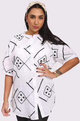 Aztec Print DipHem Button Up Cotton Shirt