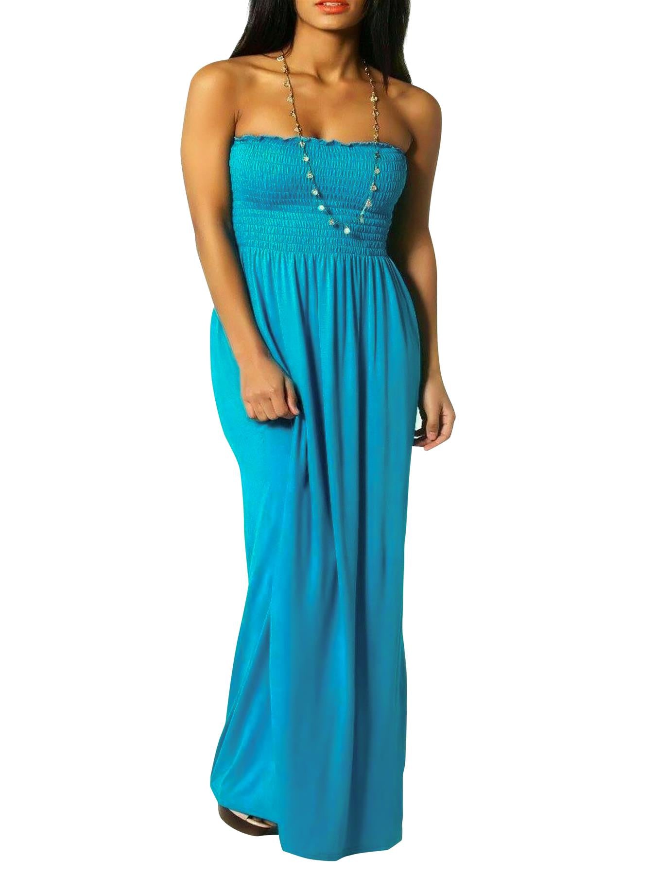 Plain Strapless Sheering Maxi Dress