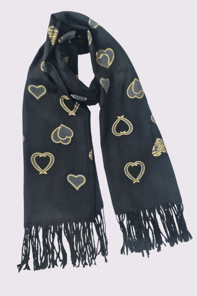 Heart Print Soft Feel Tassel Scarves