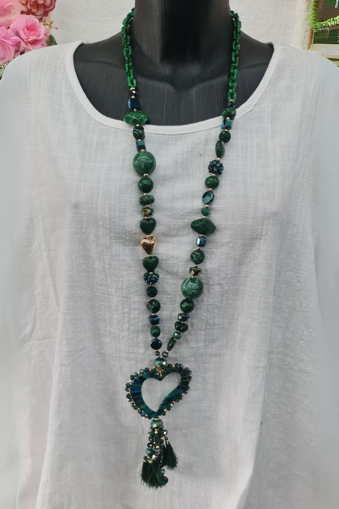 Beaded Tassel Heart Necklace