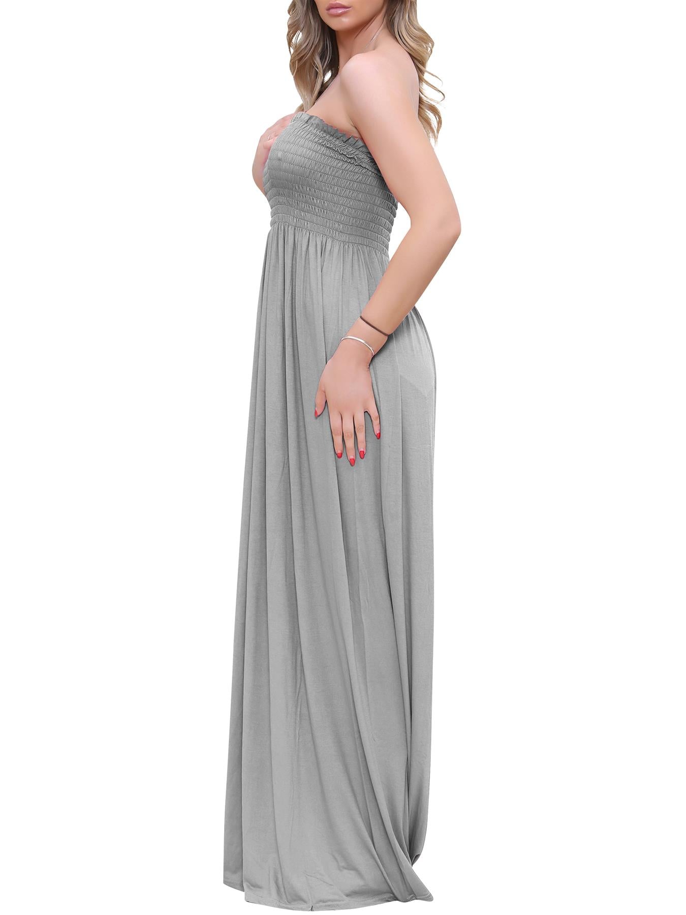 Plain Strapless Sheering Maxi Dress