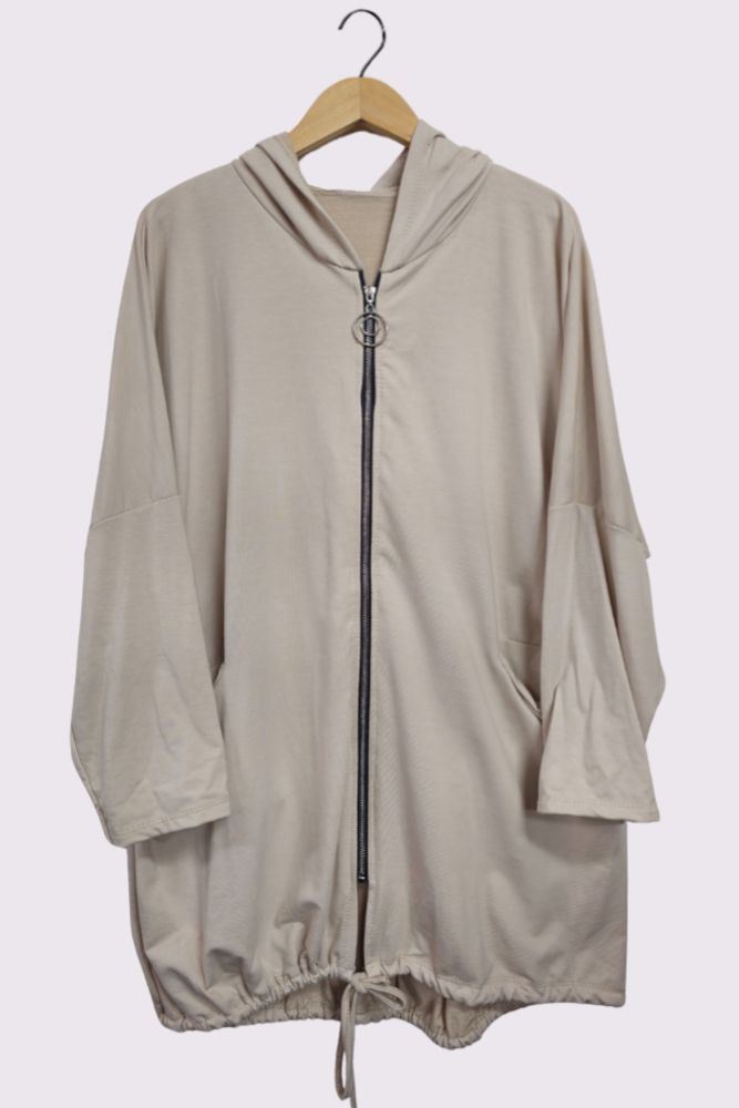 Drawstring Hem Zip-up Hooded Jacket