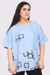 Abstract Print Panelled Button Detail Pocket Cotton Top