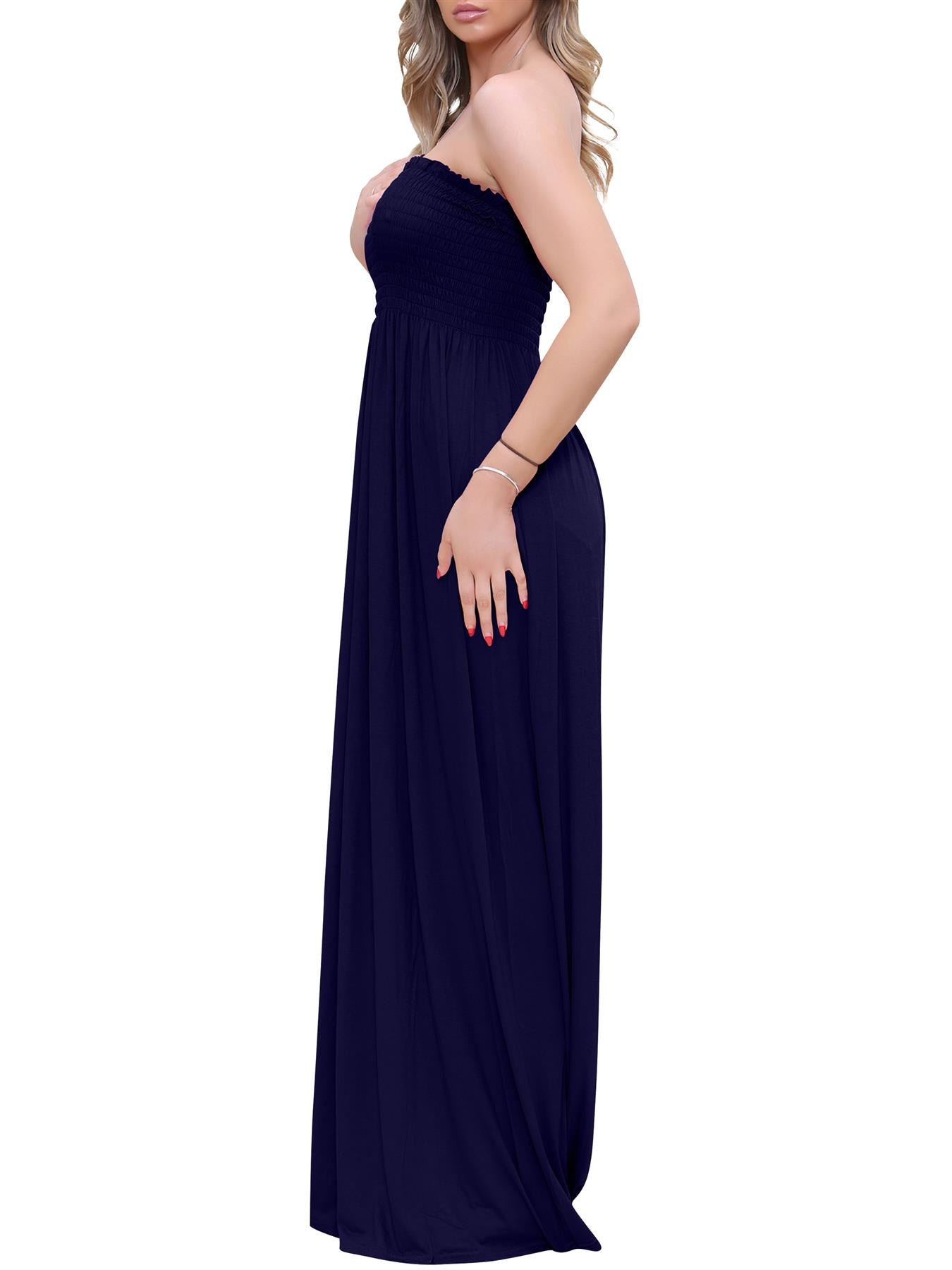 Plain Strapless Sheering Maxi Dress