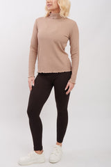 Plain Ribbed Roll Neck Top