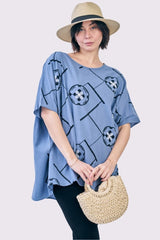 Embroidered Abstract Print Tunic Cotton Top