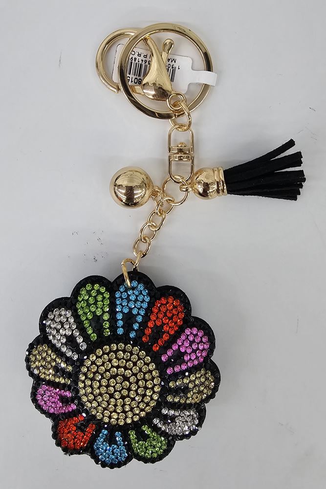 Diamante Daisy Flower Tassel Keyrings