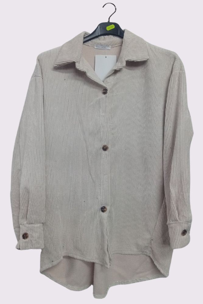 Corduroy Dip Hem Button Closure Shirt