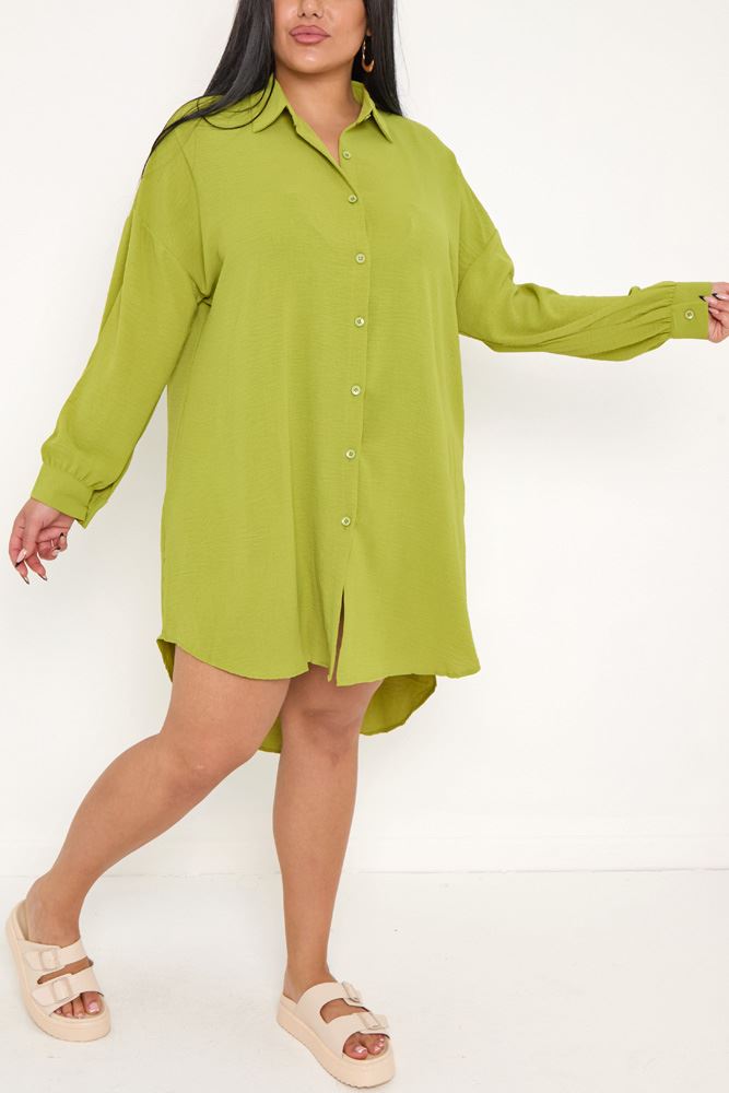 Plain Oversized Button Up High Low Hem Shirt