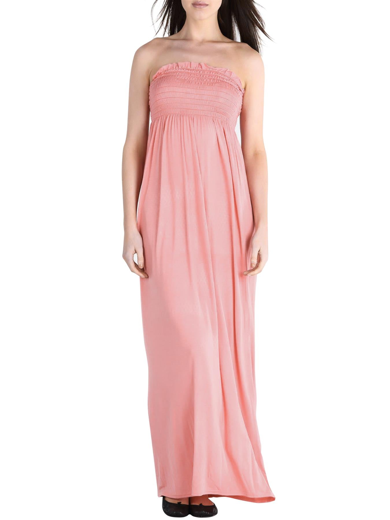 Plain Strapless Sheering Maxi Dress