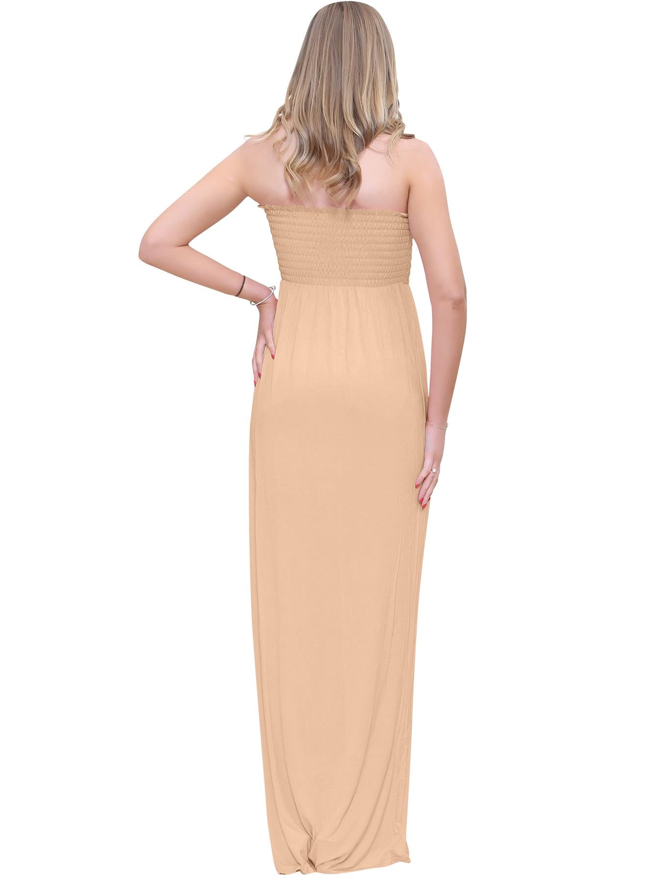 Plain Strapless Sheering Maxi Dress