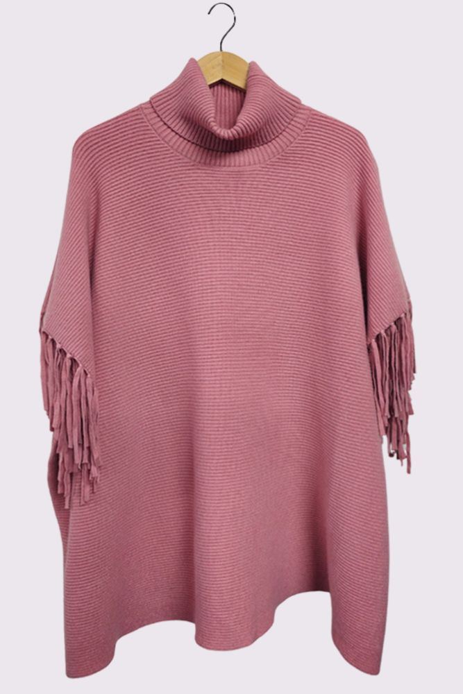 Plain Tassel Sleeve Knit Top