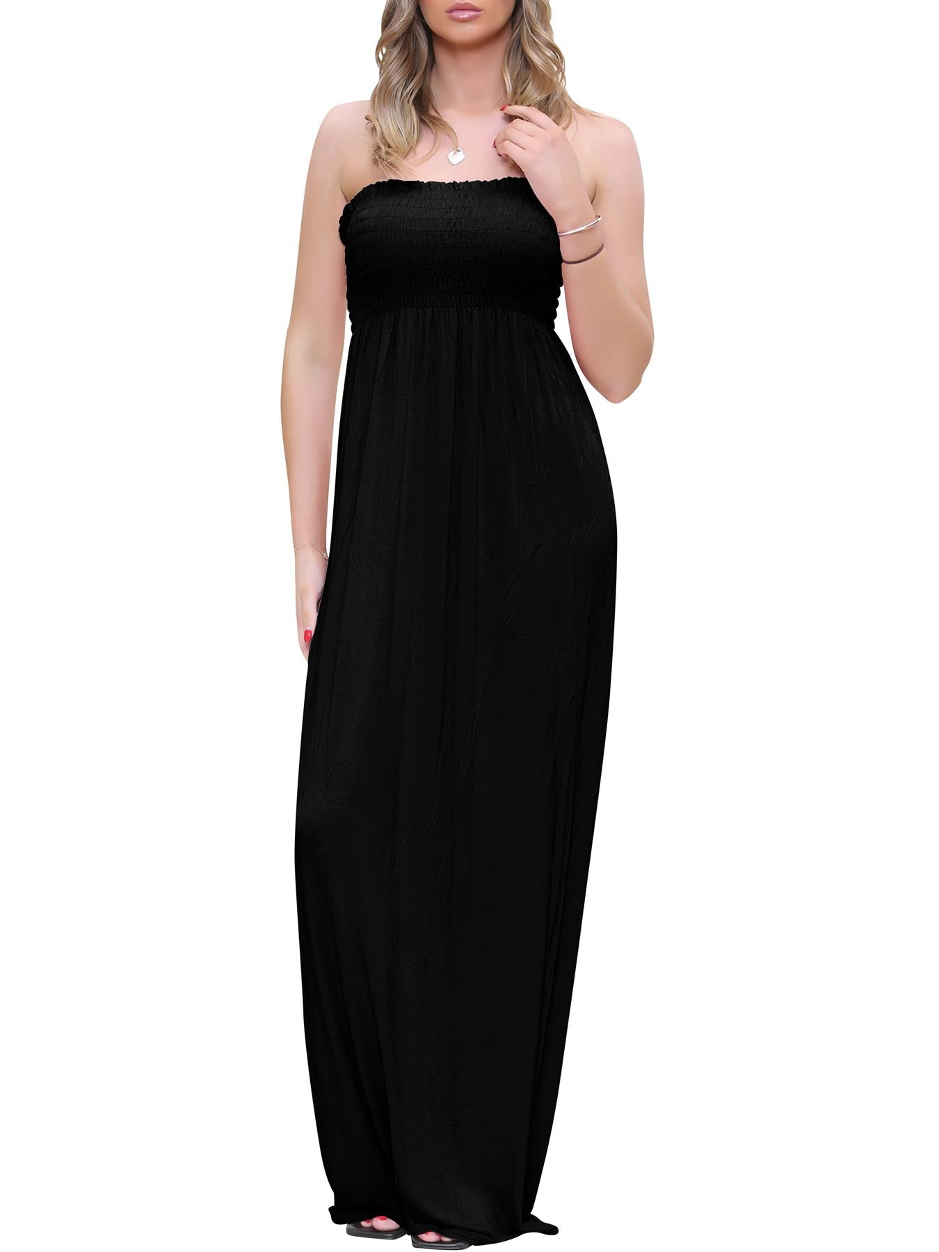 Plain Strapless Sheering Maxi Dress