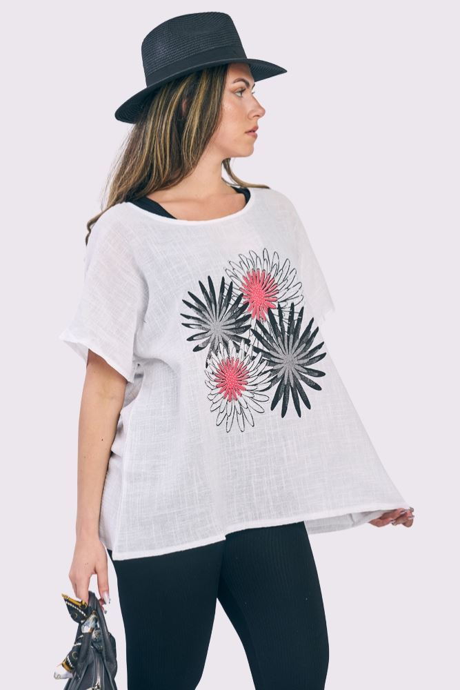 Dahlia Flower Print Cotton Top