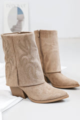 Suede Embroidered Side Zip Boot