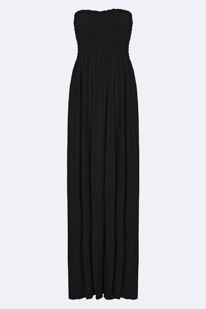 Plain Strapless Sheering Maxi Dress