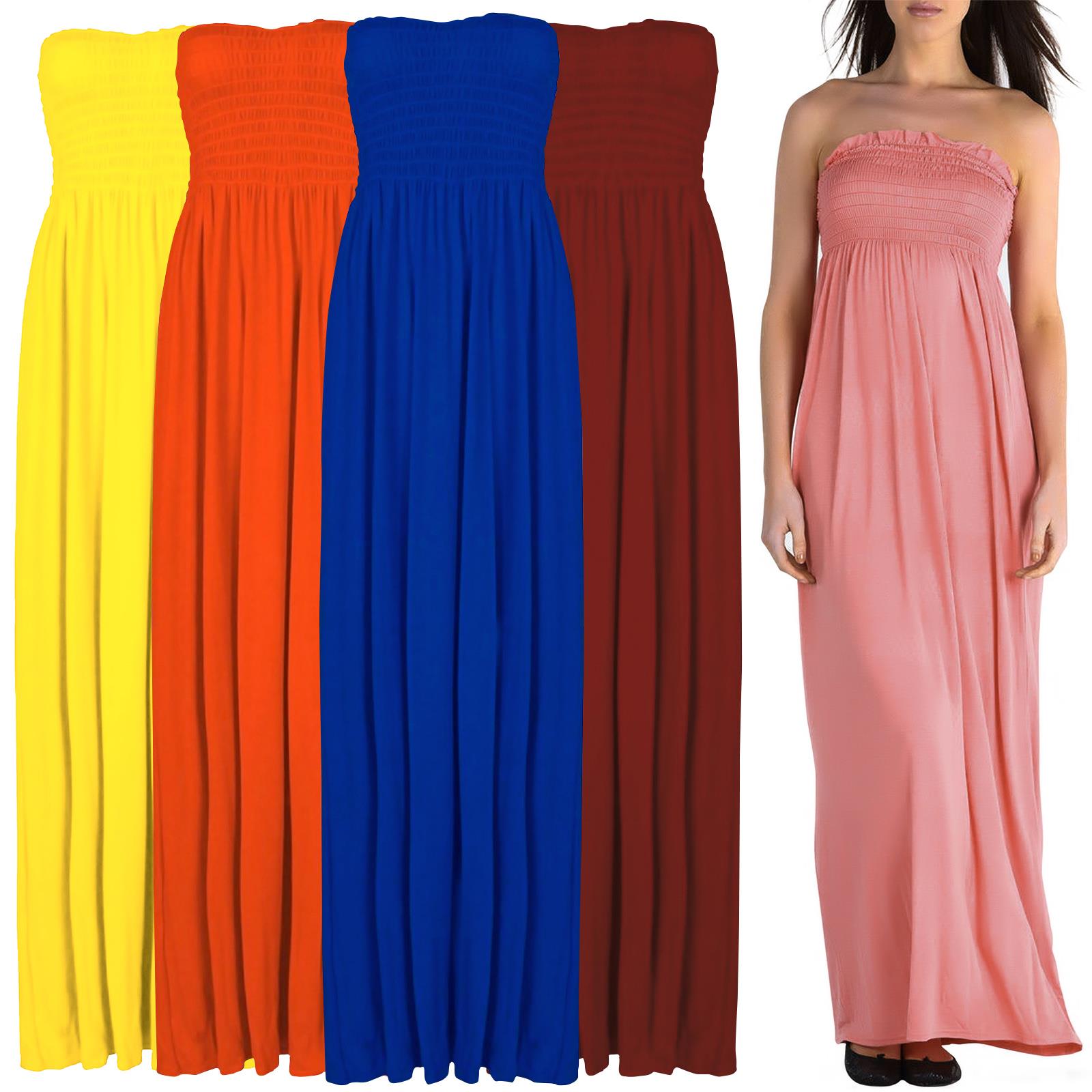 Plain Strapless Sheering Maxi Dress