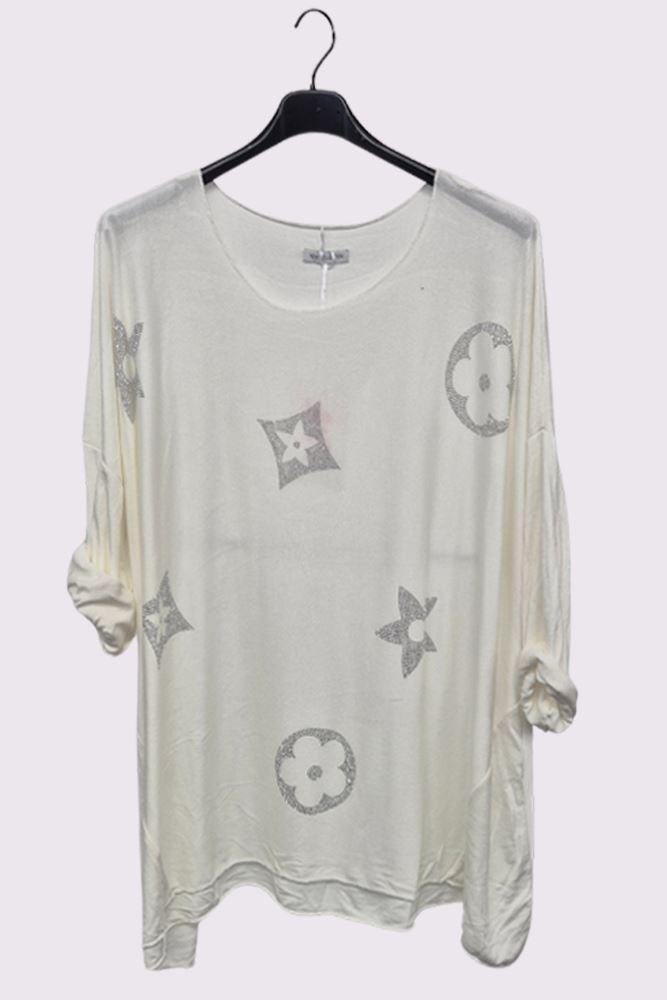 Diamante Star Print Oversized Top