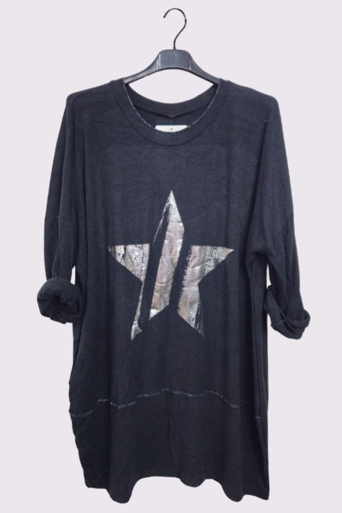 Foil Star Design Tiered Tunic Top